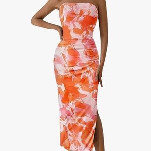 Tie Dye Strapless Bodycon Long Dress Split